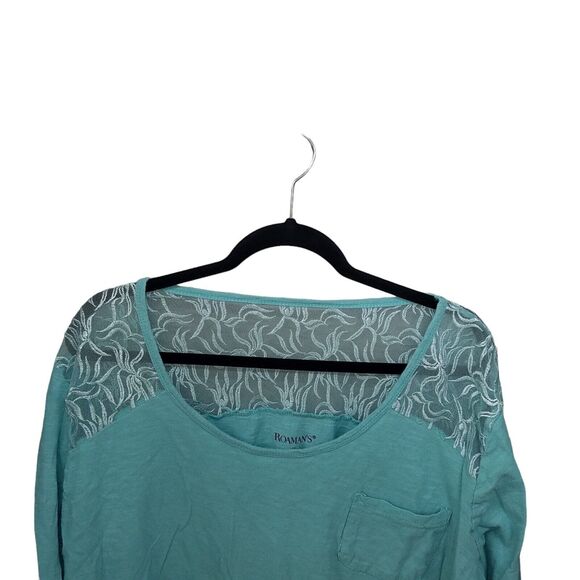 Roaman's Womens Sz 1X Green Solid Short Sleeve Blouse - Picture 9 of 10